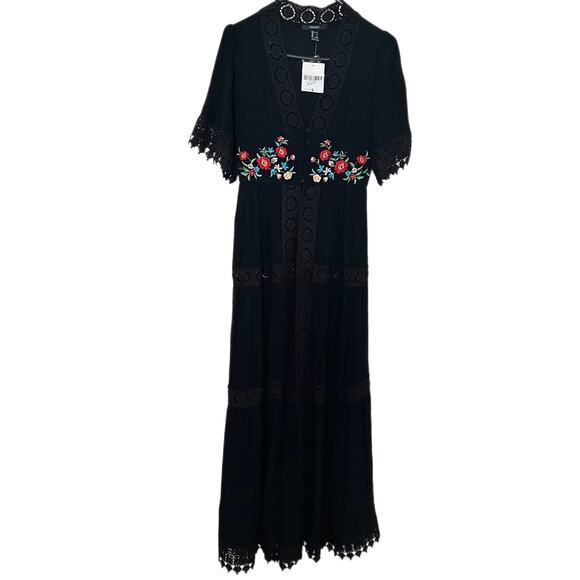 Forever 21 Black/Red Flowery Floral Border Long Casual Jacket Kimono Size Small - Picture 1 of 12